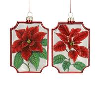 DEMDACO Decorative Holiday Hanging Christmas Tree Ornament 3.5 x 5 Inch Blown Glass Glittered Poinsettia Flowers Assorted Set of 2