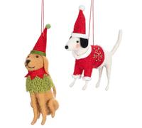 DEMDACO Decorative Holiday Hanging Christmas Tree Ornament 4 x 5 Inch Felt Great Dane and Golden Retriever in Santa and Elf Hat Assorted Set of 2