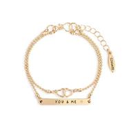 DEMDACO Double Heart You & Me, Gold Tone 7 Inch Plus Extension Metal/CZ Everyday Fashion Layered Bracelet