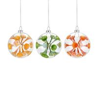 DEMDACO Elisabeth Hays Collection Holiday 3 Inch Glass Festive Holiday Décor Decoration Christmas Tree Hanging Ornament Set of 3 Yellow Orange and Green Geometric Cone