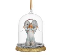 DEMDACO Faithful Finds Peace & Love 5.5 x 3.5 Inch Glass and Resin Glittered Hanging Christmas Tree Cloche Decoration Ornament White and Gold Tone Guardian Angel Peace and Love