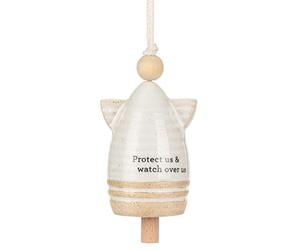 DEMDACO Guardian Angel - Protect Us Watch Over Us - Mini Bell - 3 x 2 Inch Ivory Stoneware Decorative Hanging Ornament