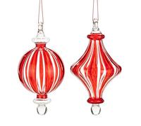DEMDACO Here Comes Santa Claus 6 x 3 Inch Glass Festive Holiday Décor Decoration Christmas Tree Hanging Ornament Set of 2 Red and White Pinstripe