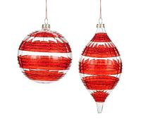 DEMDACO Here Comes Santa Claus Glass Festive Holiday Décor Decoration Christmas Tree Hanging Ball Finial Ornament Set of 2 Red and White Glitter Striped
