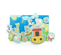 DEMDACO Love to Play 12.5 x 8 Inch Bathtub Toy Playset with Hanging Mesh Bag Organizer, Blue and Yellow, Noah's Ark