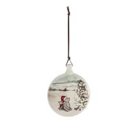 DEMDACO Pooh Holiday White, Red 5 x 4 Inch Stoneware Round Disc Shaped, Decorative Christmas Tree Hanging Ornament, Pooh and Piglet