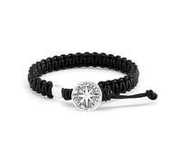 DEMDACO Protect Us Guide Us Compass, Black/Silver Tone 8.5 Inch Leather/Metal Men's Everyday Fashion Bracelet