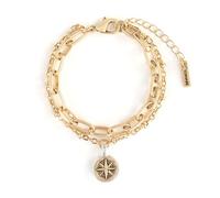 DEMDACO Protect Us Guide Us Compass, Gold Tone 7 Inch Plus Extension Metal Everyday Fashion Layered Bracelet