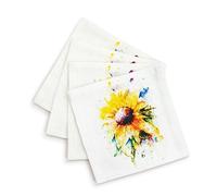DEMDACO Watercolor Sunflower Design by Dean Crouser - 6 Inch White and Yellow Linen/Cotton Cloth Cocktail Napkins; Set of 4