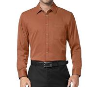 DEMEANOR Mens Dress Shirts Long Sleeve Mens Dress Shirts Slim fit Mens Casual Shirts Formal Dress Shirts for Men with Pocket Brick Red