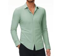 DEMEANOR Men's Light Green Slim Fit Stretch Dress Shirts, Long Sleeve, Muscle Fit, Non Iron, Casual & Formal, XL