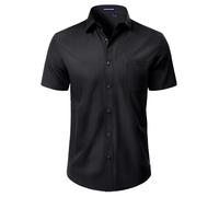 DEMEANOR Mens Shirts Short Sleeve Dress Stretch Regular Fit Casual Summer Business Button Down Shirt with Pocket Black