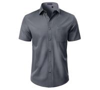 DEMEANOR Mens Shirts Short Sleeve Dress Stretch Regular Fit Casual Summer Business Button Down Shirt with Pocket Grey