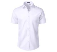DEMEANOR Mens Shirts Short Sleeve Dress Stretch Regular Fit Casual Summer Business Button Down Shirt with Pocket White