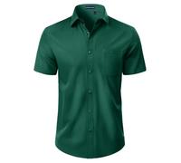 DEMEANOR Mens Shirts Short Sleeve Dress Stretch Regular Fit Casual Summer Business Button Down Shirt with Pocket Green