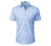 DEMEANOR Mens Summer Shirts Short Sleeve Dress Stretch Regular Fit Casual Summer Business Button Down Shirt with Pocket Blue