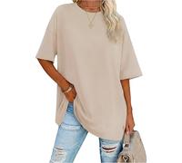 Demegimi Women's Oversized T-Shirt Round Neck Half Sleeve Plain Loose Fit Tee Baggy Tunic Tops Casual Summer Holiday Clothes for Ladies Apricot