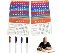 Dementia Activity Cards for Elderly - 48 Large Print Reusable Word Search Puzzles, 2 Sets with 4 Dry Erase Markers & Storage Pouch, Calming Brain Games for Seniors, Alzheimers Gifts