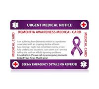 Dementia Medical Card, Dementia Card with Writable Panel and Patterned Lanyard, Dementia Emergency Contact Card