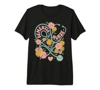 Dementia Nurse Stethoscope Retro Floral Groovy Premium T-Shirt