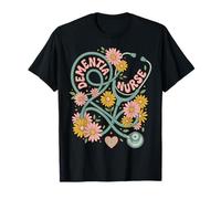 Dementia Nurse Stethoscope Retro Floral Groovy T-Shirt