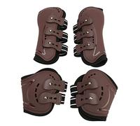 Demeras Horse Front Hind Leg Boots, Open Front Lightweight Shock Absorption Brown Horse Tendon Boots Air Holes PU Shell for Jumping Show(M)