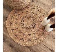 Demeter Round Rug, 100% Natural Jute, Artistic Hand Woven Circular Round Rugs for Kitchen, Living Room, Bedroom, Bathroom, Farmhouse - 120cm Round, 120cm x 120cm