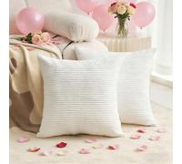 Demetex Cushion Covers 60cm x 60cm Modern White Striped Cushion Cases Large Square Corduroy Cushions for Valentines Living Room Sofa Chair, 60x60 cm, Set of 2, White