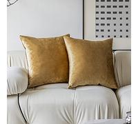 Demetex Gold Cushion Covers 45cm x 45cm Soft Velvet Cushion Cases Square Decorative Cushions for Couch Sofa Living Room, Set of 2, 45cm x 45cm, Gold