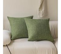 Demetex Green Linen Cushion Covers 60 x 60 cm Large Square Textured Covers Decorative Spring Cushion Cases for Sofa Chair Bed Decor, 60x60 cm, Set of 2, Green