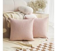 Demetex Pink Cushion Covers 45 x 45 Modern Linen Cushion Cases Soft Square Decorative Cushions for Bedroom Baby Room Nursery Valentine Decorations, 45x45 cm, Set of 2, Pink