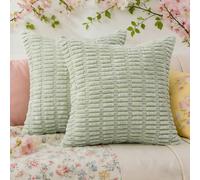 Demetex Sage Green Cushion Covers 45 x 45 Soft Corduroy Cushions Modern Decorative Cushion Cases for Spring Couch Sofa Bed Chair, Set of 2, 45x45 cm, Light Green