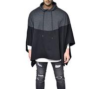Demetory Men's Oversized Batwing Sleeves Hooded Poncho Cape, Black, XL