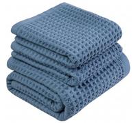 DEMМEX Organic Cotton Waffle Weave Turkish Towel Set for Bathroom, 100% OEKO-TEX Certified, Lightweight & Quick Dry, 1 Bath & 2 Hand Towels, 75×150/50×75 cm (Slate Blue)
