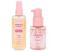 Demi Jones Hello Glow Finishing Mist & Luminous Love Body Oil - Vanilla Swirl Scented | Dermatologically Tested & Vegan | 100mL+70mL [BUNDLE] IMPERFECT BOTTLE