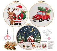 Demiawaking Christmas Embroidery Kit for Adults, Beginners Embroidery Kit for Adults Christmas, DIY Cross Stitch Kits, Includes Pattern, Needle and Thread, and Tool (3 Set-C)