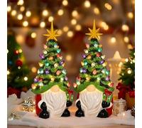 Demiawaking Christmas Tree Light Up Gnome, 8 inch Glowing Dwarf Christmas Tree, Small Mini Prelit Xmas Holiday Decor for Tabletop Home Room Table Fireplace Office (2pcs)
