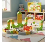 Demiawaking Klick Rail Electric Train Set, Magnetic Track Car Toys, 65pcs DIY Race Car Track Sets, Anti-gravity Driving, Easy Assembly, for Boys and Girls (Green 166pcs)