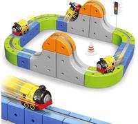 Demiawaking Magnetic Track Car Toys, Klick Rail Electric Train Set, 126pcs DIY Car Track Sets with Traffic Signs and Traffic Lights, Anti-gravity Driving, Easy Assembly for Boys and Girl (55PCS)