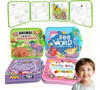 Demiawaking Montessori Mess-Free Water Coloring Book, 2026 Reusable Water Painting Book, Watercolour Paint Set for Kids, No Mess, Just Add Water to Reveal Vibrant Colors (4PCS)