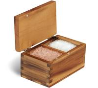 Demigo Acacia Wood Salt Cellar with Magnetic Flip Lid - 20 oz Large Capacity Salt Box for Kitchen - Keeps Spices, Herbs & Seasonings Fresh (Natural Brown)
