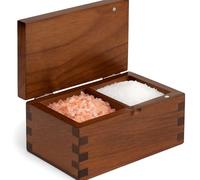 Demigo Salt Cellar Acacia Wood Salt Box with Flip Lid, 5.6x3.6x3 Inches 20 oz Large Storage Space, Perfect Container for Keeping Salt, Spice, Herbs or Favorite Seasonings (Dark Brown)