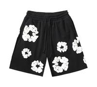 Demim Tears Shorts Men Summer Mens Pajama Pj Shorts 2025 High Waisted Drawstring Wide Leg Black M