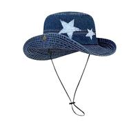 Demin Cowboy Cowgirl Hats for Women Men Star Print Bucket Hat Blue Jean Packable Western Cowboy Style All Season Fisherman Sun Caps (UK, Alpha, One Size, Navy Blue)