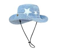 Demin Cowboy Cowgirl Hats for Women Men Star Print Bucket Hat Blue Jean Packable Western Cowboy Style All Season Fisherman Sun Caps (UK, Alpha, One Size, Light Blue)