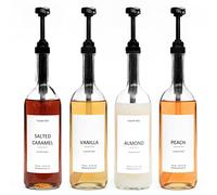 Demi's Home 25.4 oz 750 ml Glass Coffee Syrup Dispenser for Coffee Bar - 4 Pack - Comprehensive Label Set & ¼ oz Pumps Included - Coffee Bar Accessories