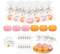 Demissle 20 Fall Pumpkin Baby Shower Favors Thanksgiving Bridal Shower Soap Favors Mini Pumpkin Soap Thanks Card Gift Bag with String for Guest Wedding Autumn Party Decor Gifts (Pink,Orange)