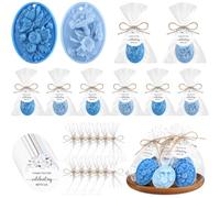 Demissle 20 Pcs Blue Baby Shower Soap Favors Decorations | Baby Shower in Bloom Flower, Wildflowers Bath Soap Gift Set with White Greeting Card, Handmade Gifts for Guests Supplies