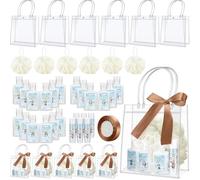 Demissle 6 Sets Baby Shower Game Prizes for Winners Baby Shower Favors Gifts Include Lip Balms Hand Creams Body Lotions Bath Loofah Sponges Gift Bags (Blue Bear)