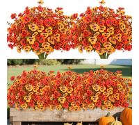 DEMIUKO 10 Bundles Artificial Autumn Flowers Outdoor Pansy Plants Fake Orange Flowers Silk Bushes Shrubs Plastic Leaf Stem UV-Resistant Fall Floral for Indoor Outdoor Home Garden Balcony Decoration